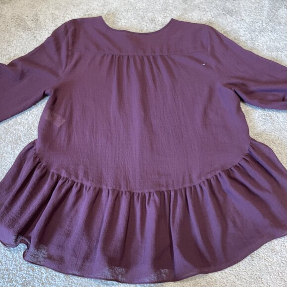 Max Studio Peplum Top Blouse Women's L Burgundy Bell Sleeve Glam Castlecore - Picture 5 of 10